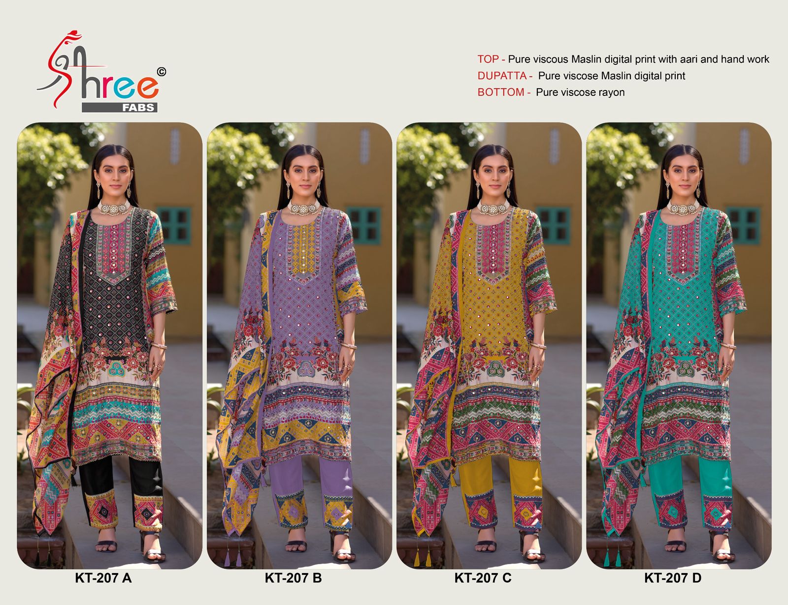 Kt 207 Shree Fabs Viscose Muslin Karachi Salwar Suits Manufacturer