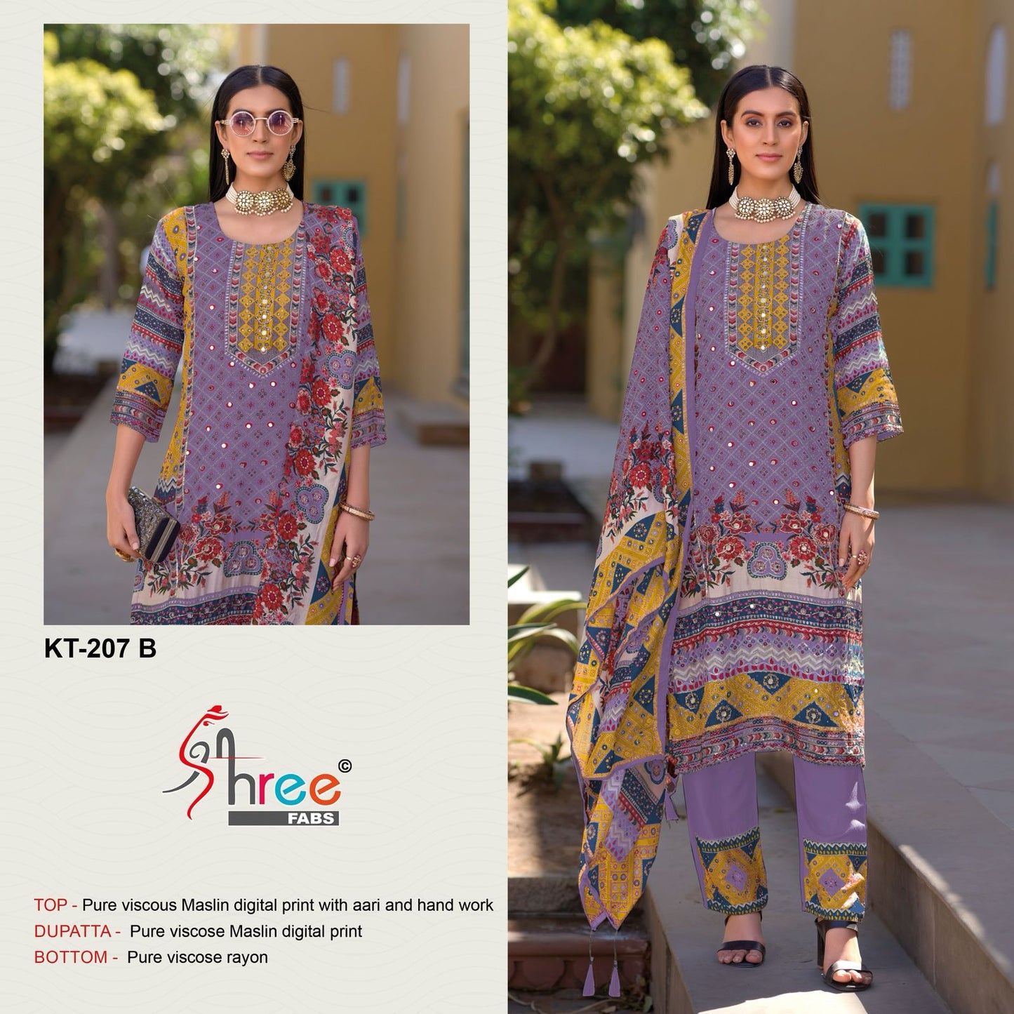 Kt 207 Shree Fabs Viscose Muslin Karachi Salwar Suits Manufacturer