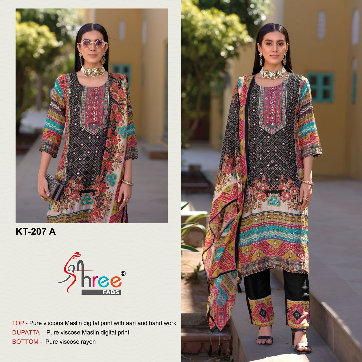 Kt 207 Shree Fabs Viscose Muslin Karachi Salwar Suits Manufacturer