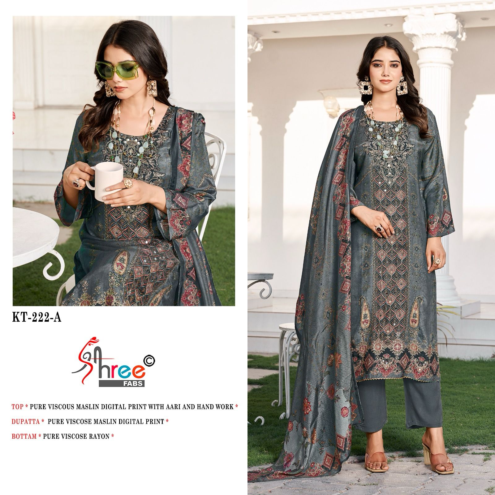 Kt 222 Shree Fabs Viscose Muslin Karachi Salwar Suits Wholesale Price