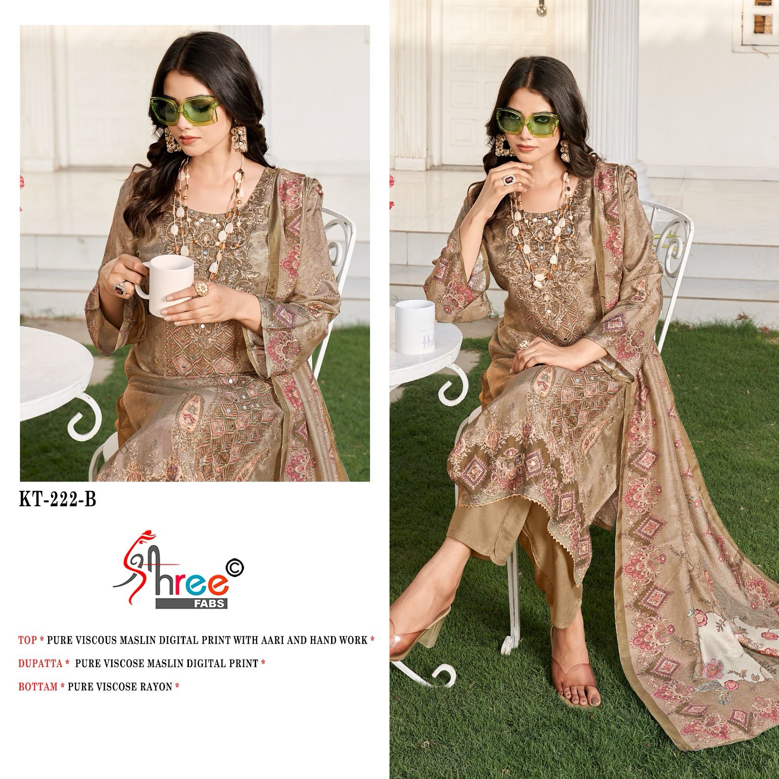Kt 222 Shree Fabs Viscose Muslin Karachi Salwar Suits Wholesale Price