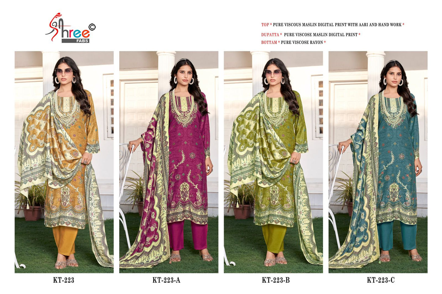 Kt 223 Shree Fabs Viscose Muslin Karachi Salwar Suits Exporter India