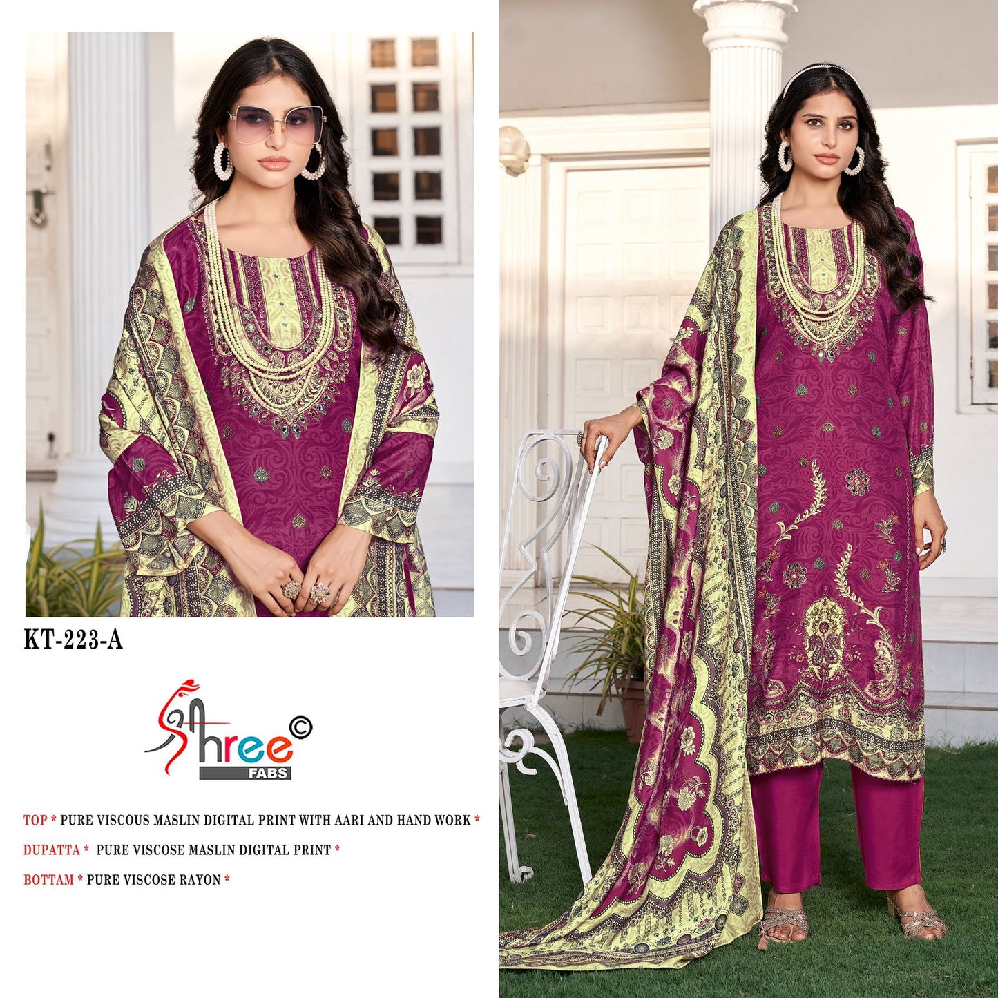 Kt 223 Shree Fabs Viscose Muslin Karachi Salwar Suits Exporter India