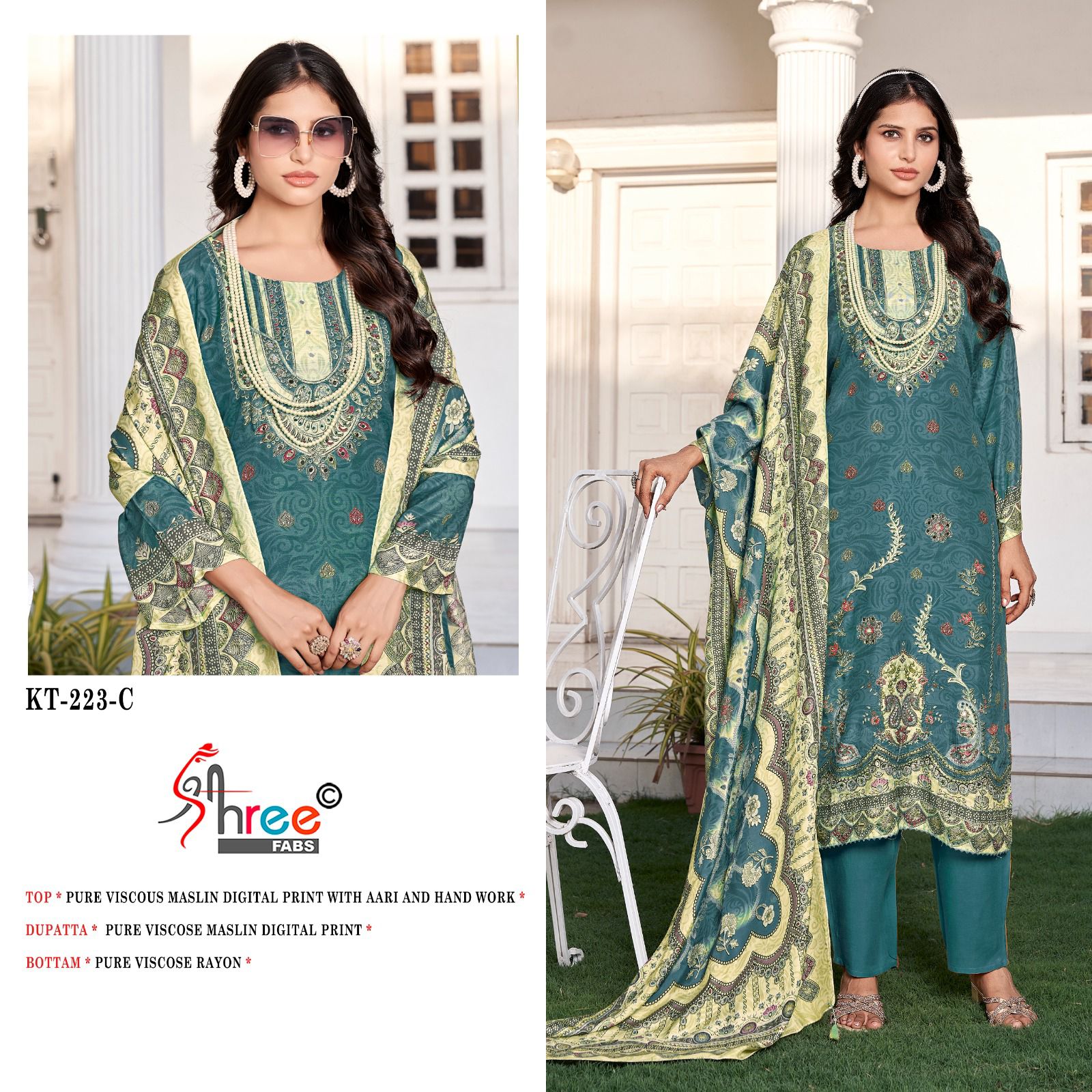 Kt 223 Shree Fabs Viscose Muslin Karachi Salwar Suits Exporter India