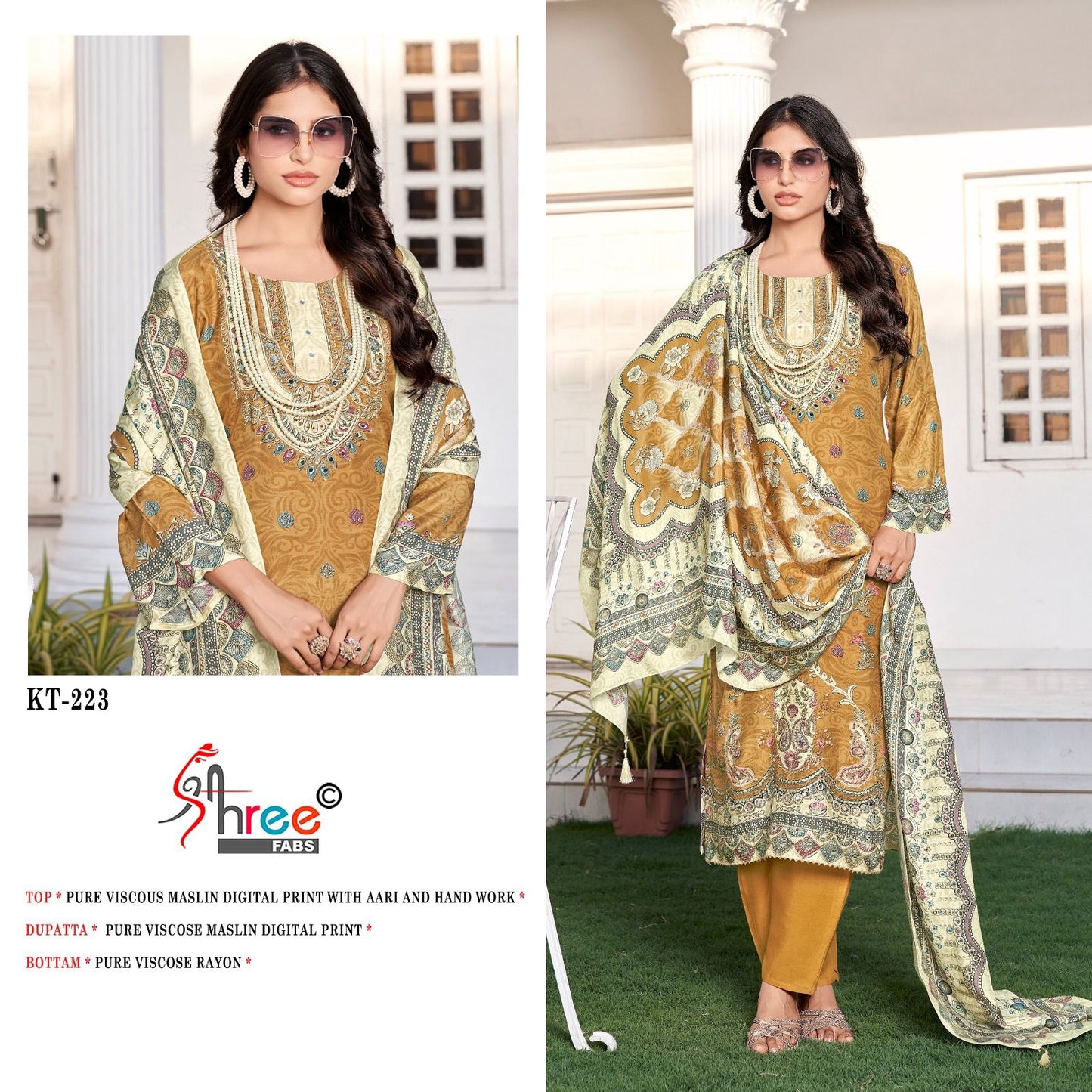 Kt 223 Shree Fabs Viscose Muslin Karachi Salwar Suits Exporter India