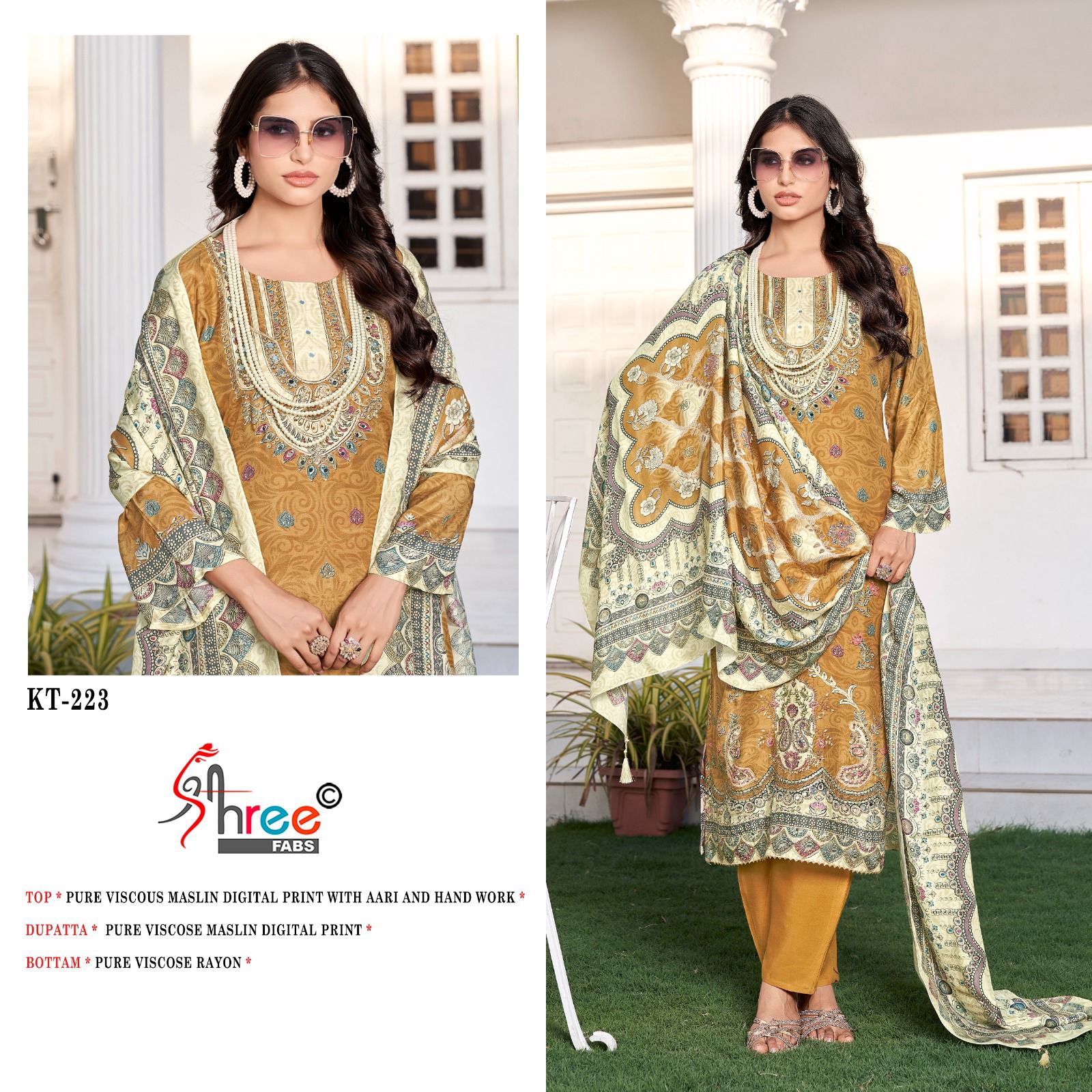 Kt 223 Shree Fabs Viscose Muslin Karachi Salwar Suits Exporter India