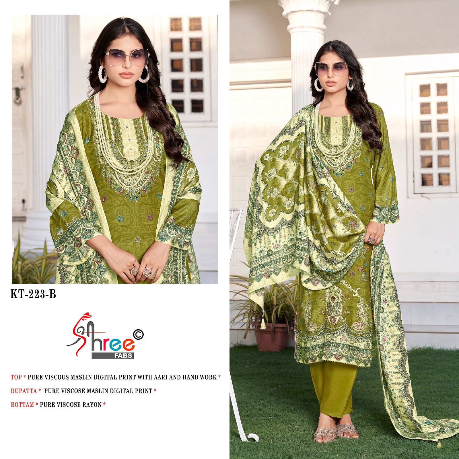 Kt 223 Shree Fabs Viscose Muslin Karachi Salwar Suits Exporter India