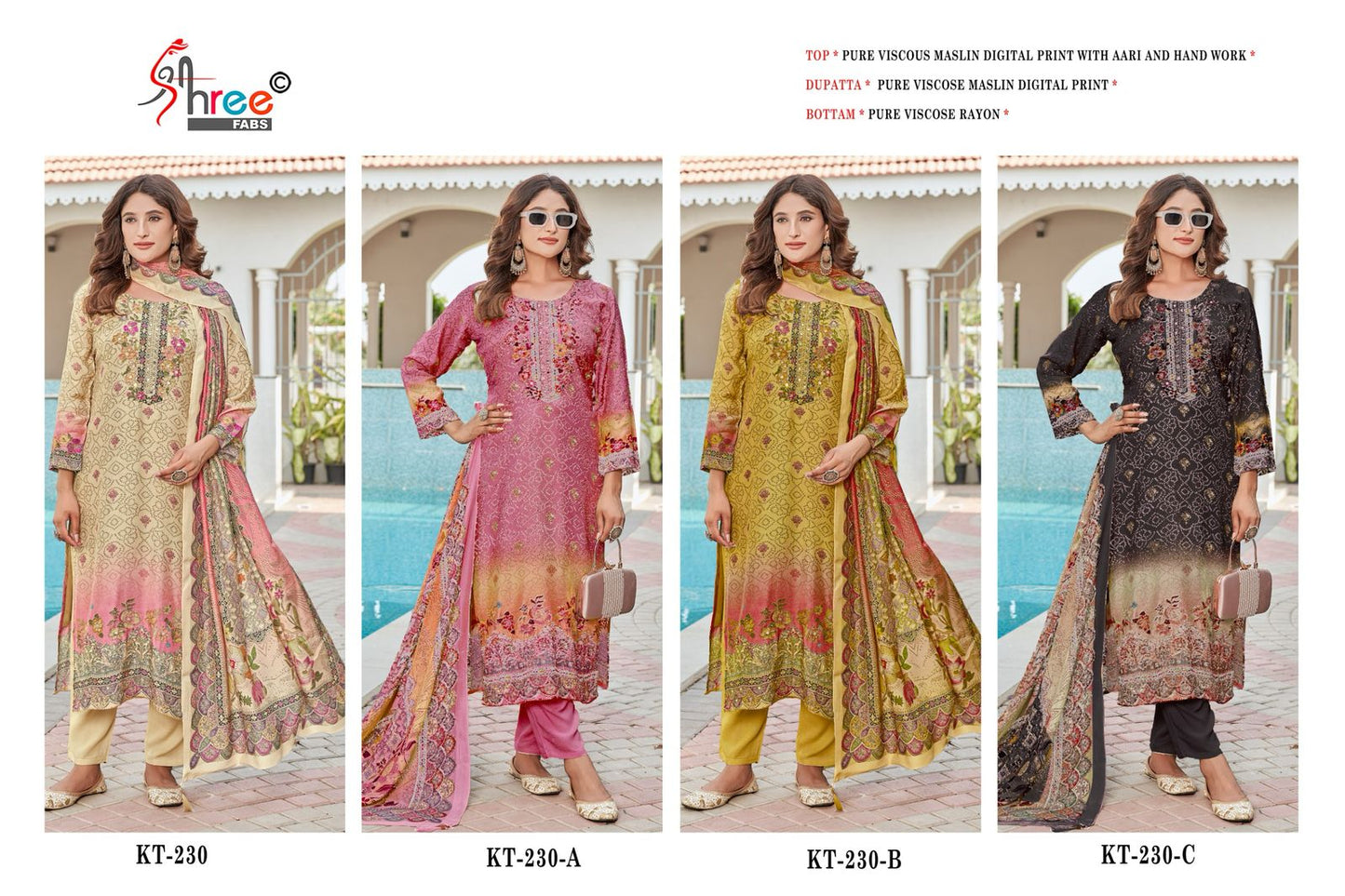 Kt 230 Shree Fabs Viscose Muslin Karachi Salwar Suits Wholesaler Ahmedabad