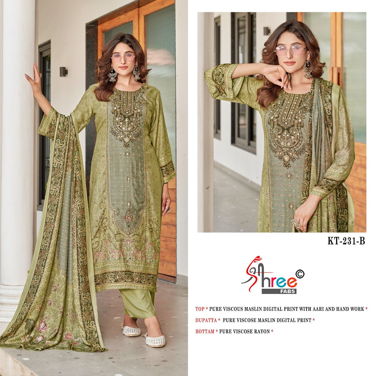 Kt 231 Shree Fabs Viscose Muslin Karachi Salwar Suits Wholesale Rate