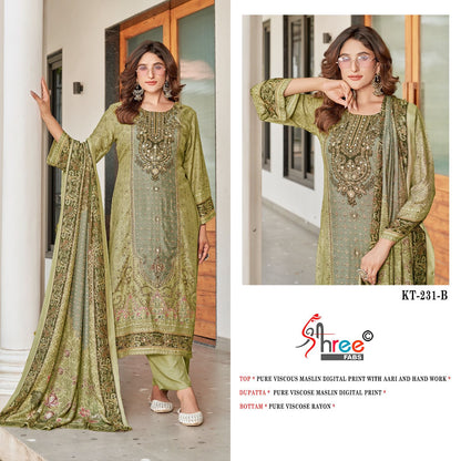 Kt 231 Shree Fabs Viscose Muslin Karachi Salwar Suits Wholesale Rate