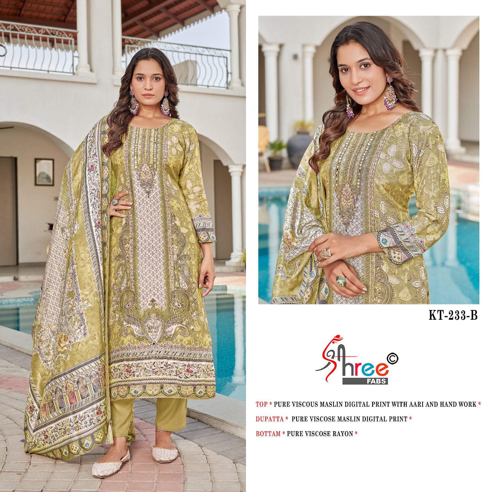 Kt 233 Shree Fabs Viscose Muslin Karachi Salwar Suits Manufacturer Ahmedabad