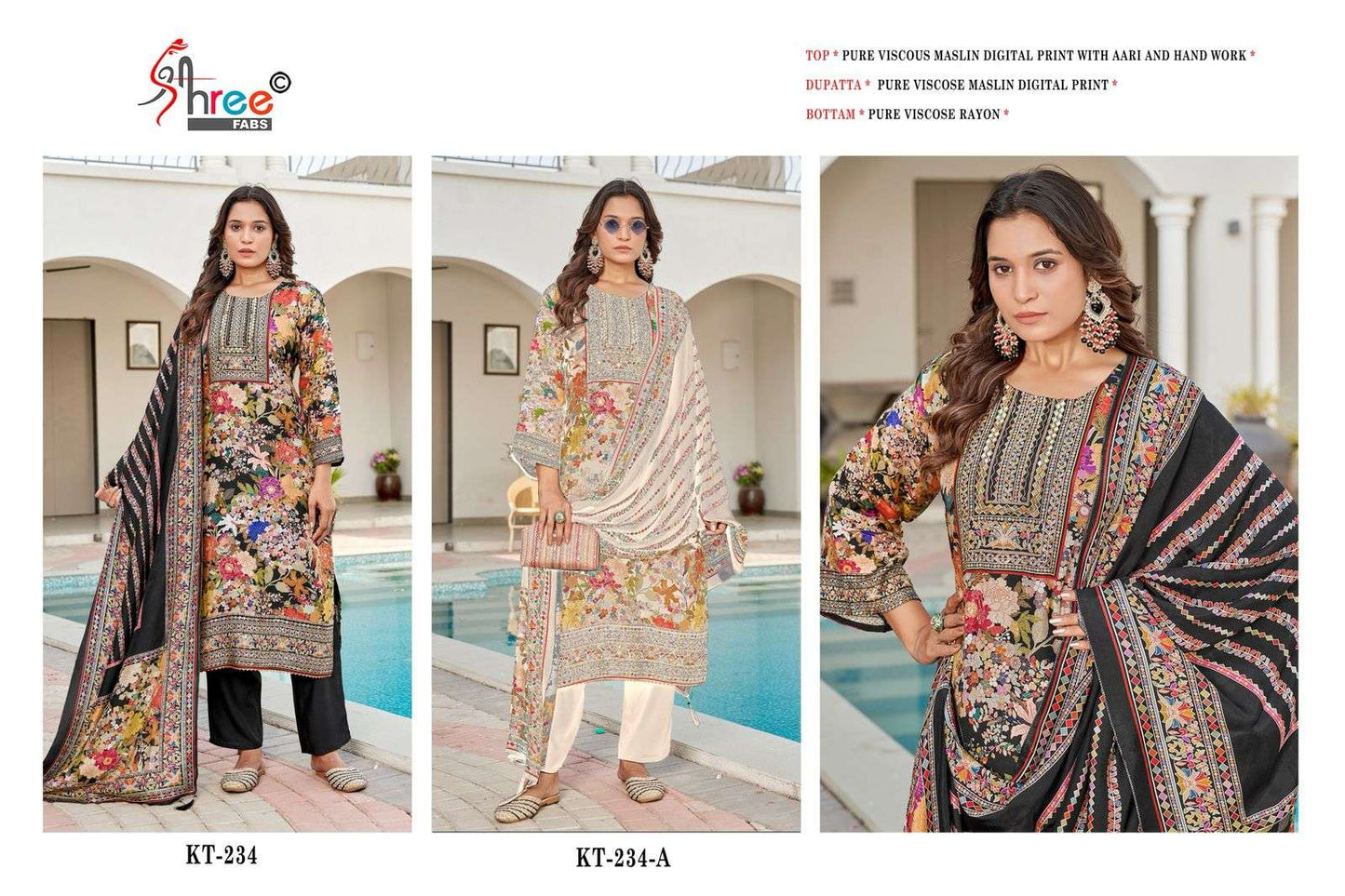 Kt 234 Shree Fabs Viscose Muslin Karachi Salwar Suits Supplier Ahmedabad