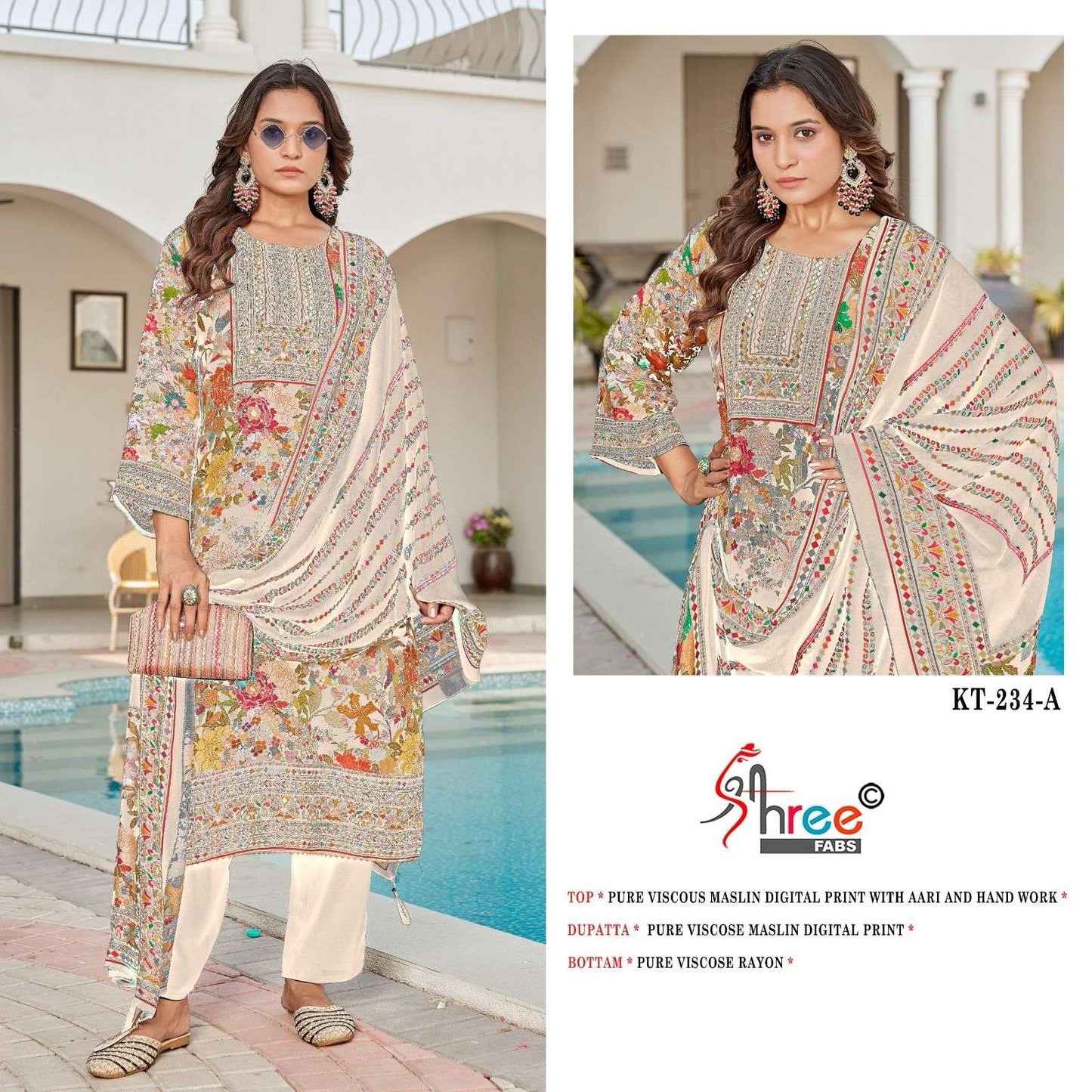 Kt 234 Shree Fabs Viscose Muslin Karachi Salwar Suits Supplier Ahmedabad