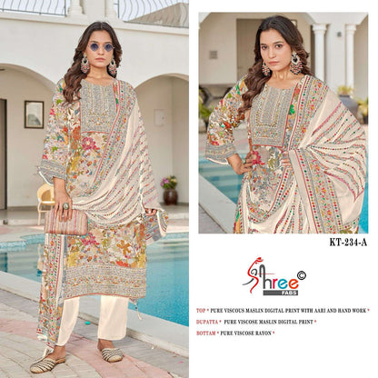 Kt 234 Shree Fabs Viscose Muslin Karachi Salwar Suits Supplier Ahmedabad