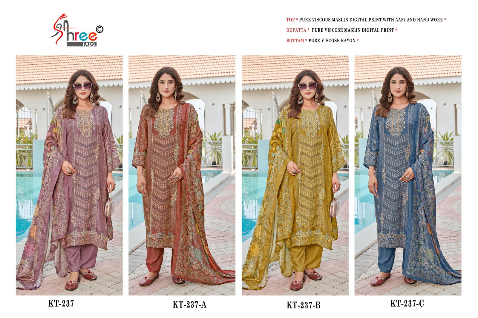 Kt 237 Shree Fabs Pure Viscose Pakistani Salwar Suits Wholesale Price