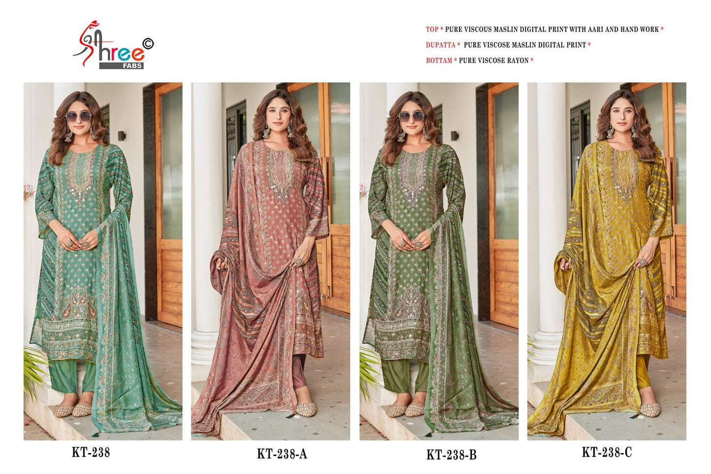 Kt 238 Shree Fabs Viscose Muslin Karachi Salwar Suits Supplier Gujarat
