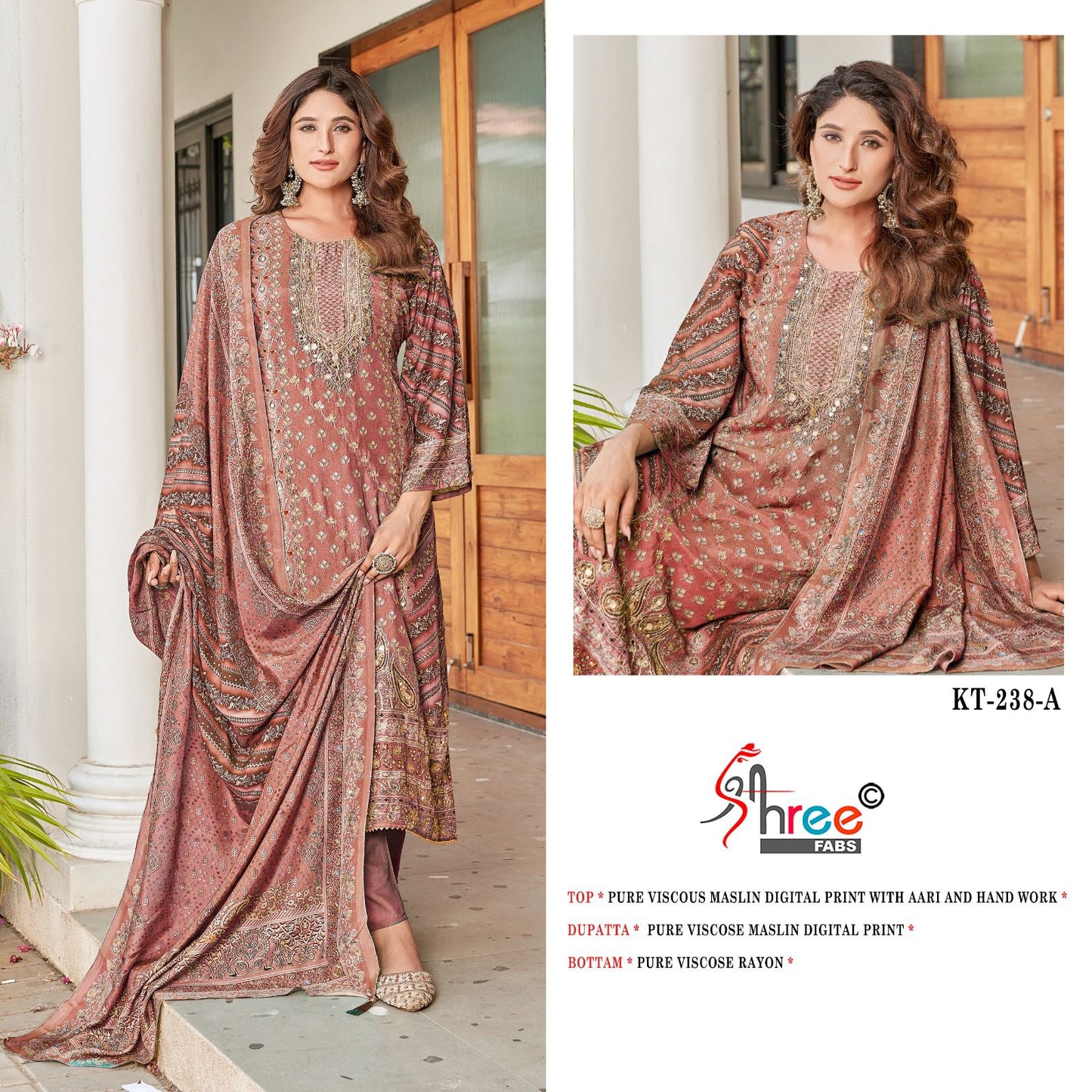 Kt 238 Shree Fabs Viscose Muslin Karachi Salwar Suits Supplier Gujarat