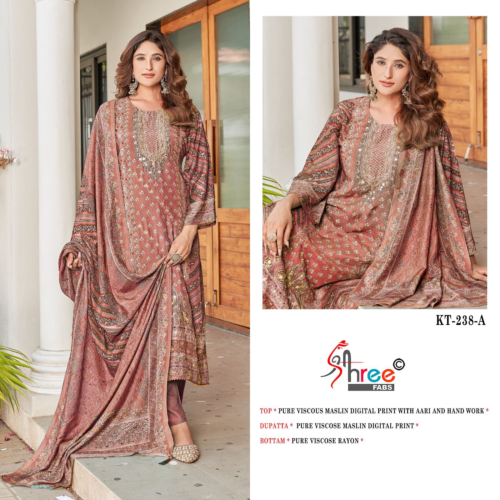Kt 238 Shree Fabs Viscose Muslin Karachi Salwar Suits Supplier Gujarat