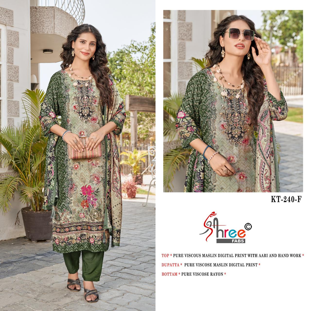 Kt 240 Defg Shree Fabs Viscose Muslin Karachi Salwar Suits Wholesaler Ahmedabad