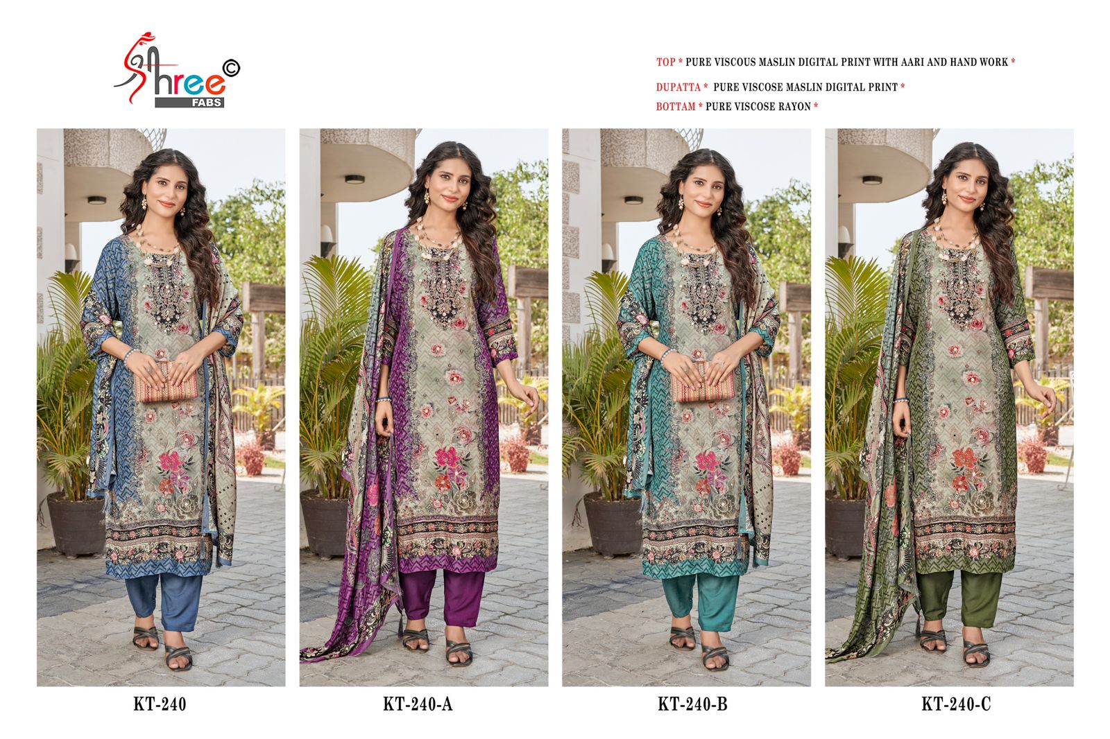 Kt 240 Shree Fabs Viscose Muslin Karachi Salwar Suits Manufacturer India