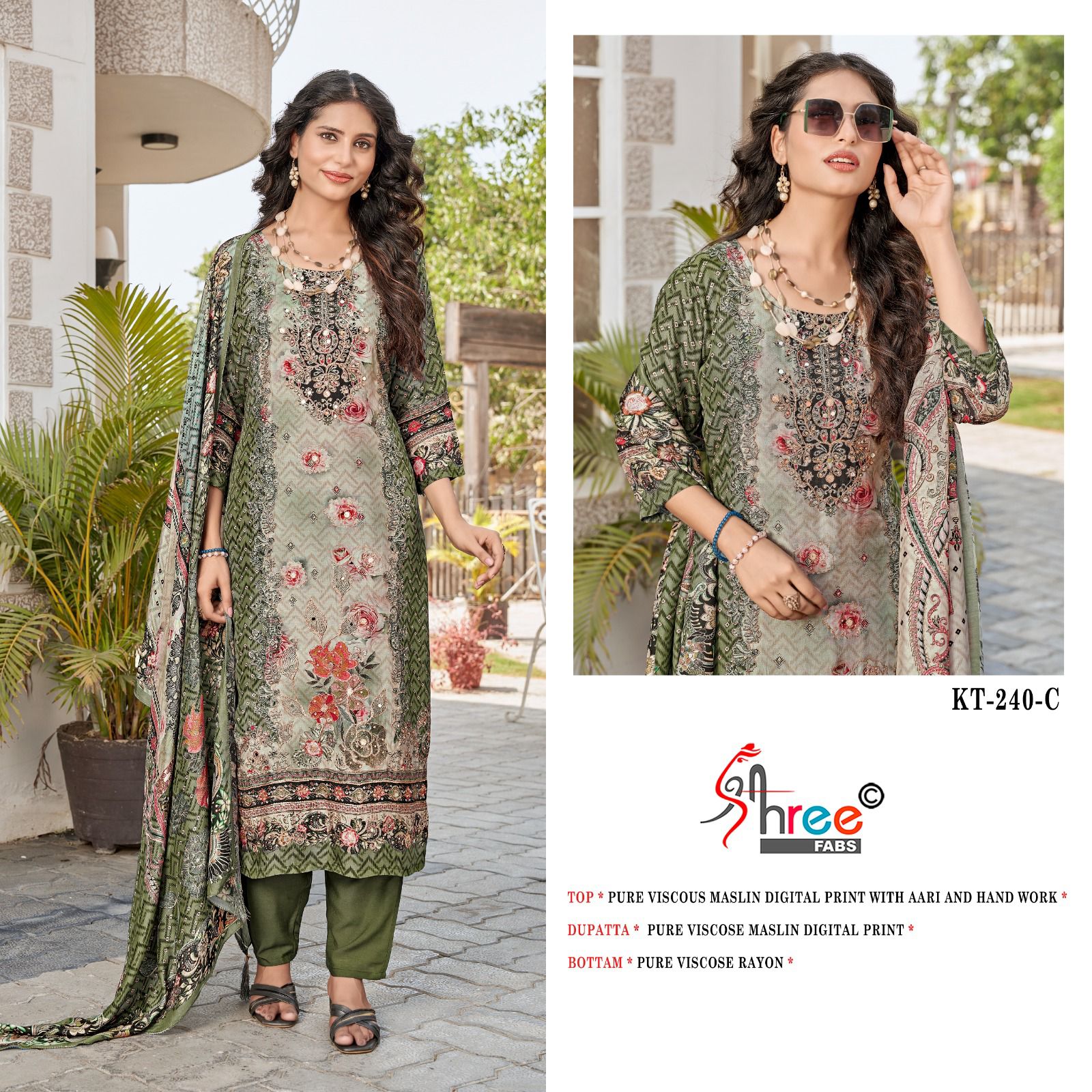 Kt 240 Shree Fabs Viscose Muslin Karachi Salwar Suits Manufacturer India
