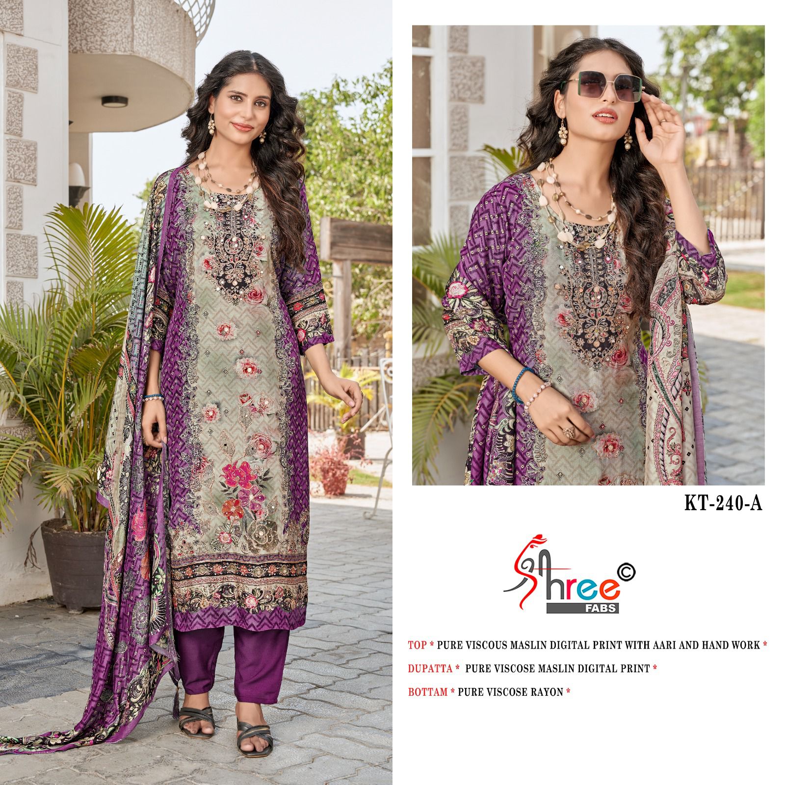 Kt 240 Shree Fabs Viscose Muslin Karachi Salwar Suits Manufacturer India