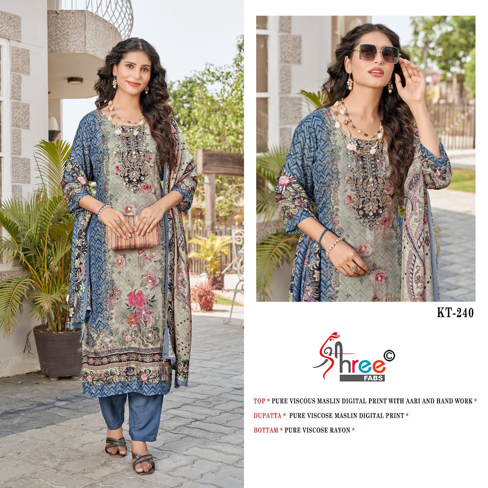 Kt 240 Shree Fabs Viscose Muslin Karachi Salwar Suits Manufacturer India