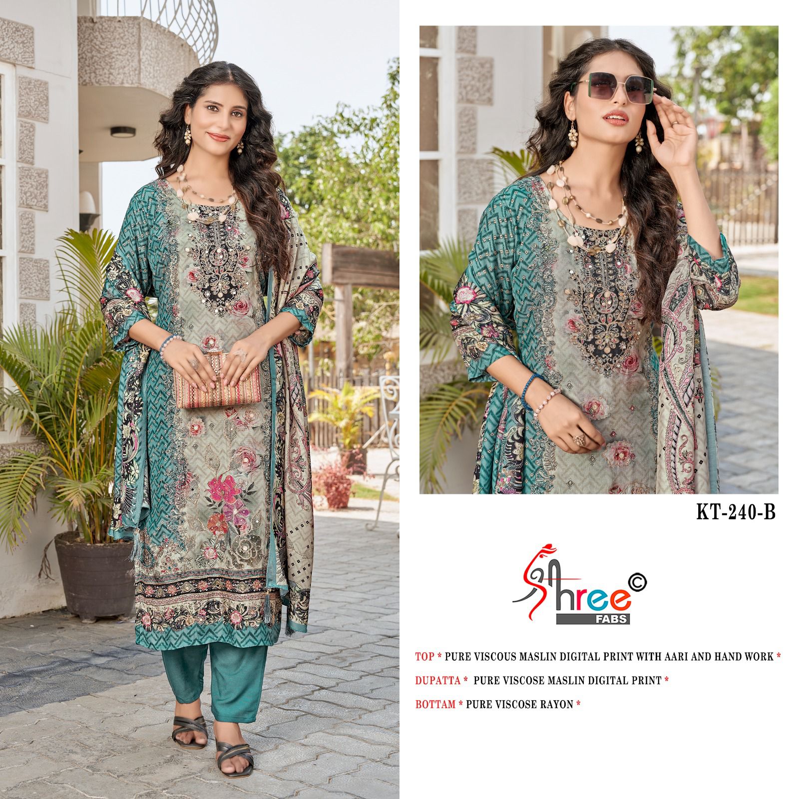 Kt 240 Shree Fabs Viscose Muslin Karachi Salwar Suits Manufacturer India