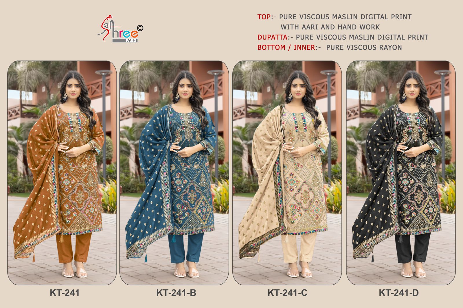 Kt 241 Shree Fabs Viscose Muslin Karachi Salwar Suits Wholesale Price