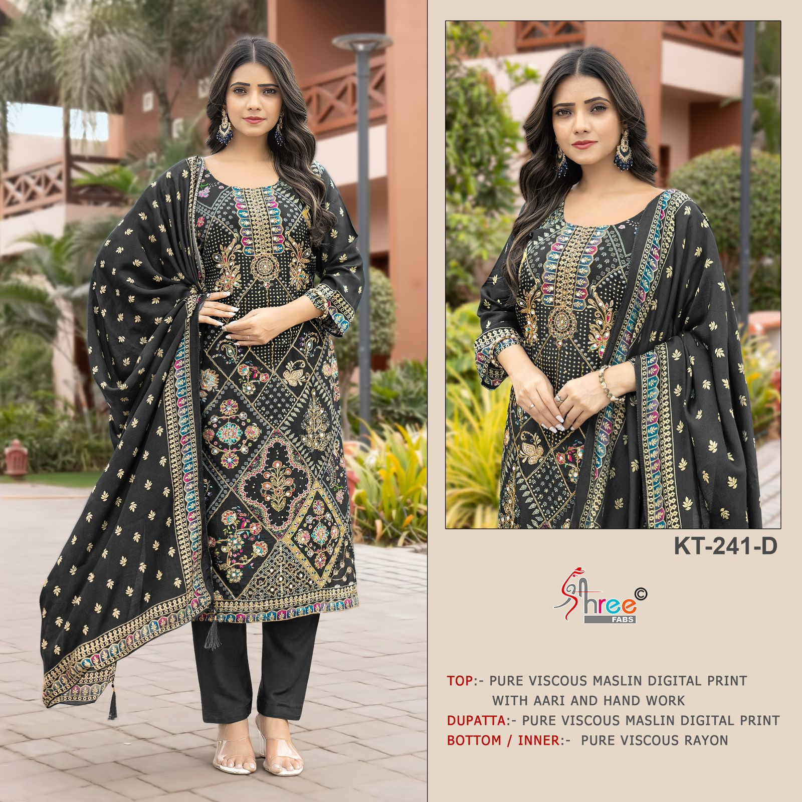 Kt 241 Shree Fabs Viscose Muslin Karachi Salwar Suits Wholesale Price
