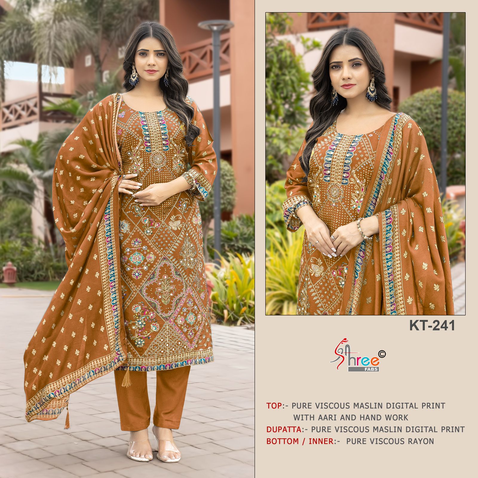Kt 241 Shree Fabs Viscose Muslin Karachi Salwar Suits Wholesale Price