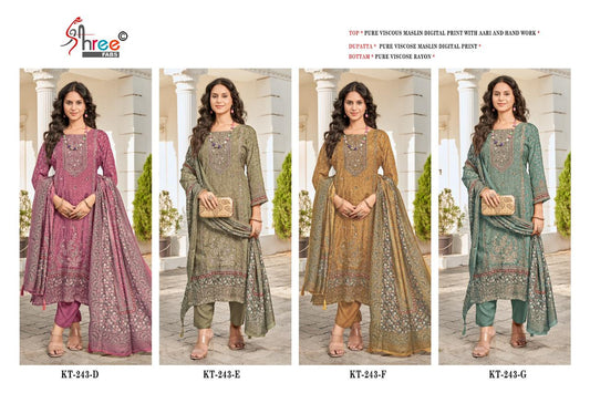 Kt 243 Defg Shree Fabs Viscose Muslin Karachi Salwar Suits Wholesale Rate