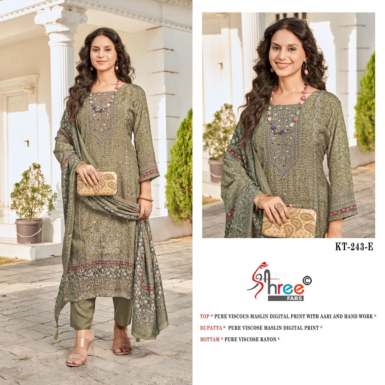 Kt 243 Defg Shree Fabs Viscose Muslin Karachi Salwar Suits Wholesale Rate