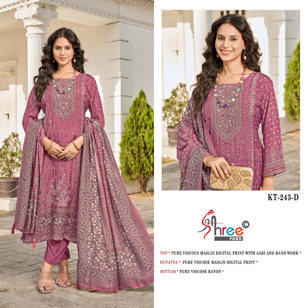 Kt 243 Defg Shree Fabs Viscose Muslin Karachi Salwar Suits Wholesale Rate