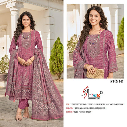 Kt 243 Defg Shree Fabs Viscose Muslin Karachi Salwar Suits Wholesale Rate