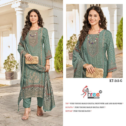 Kt 243 Defg Shree Fabs Viscose Muslin Karachi Salwar Suits Wholesale Rate