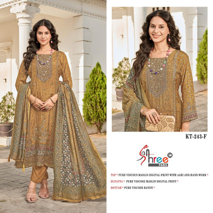 Kt 243 Defg Shree Fabs Viscose Muslin Karachi Salwar Suits Wholesale Rate