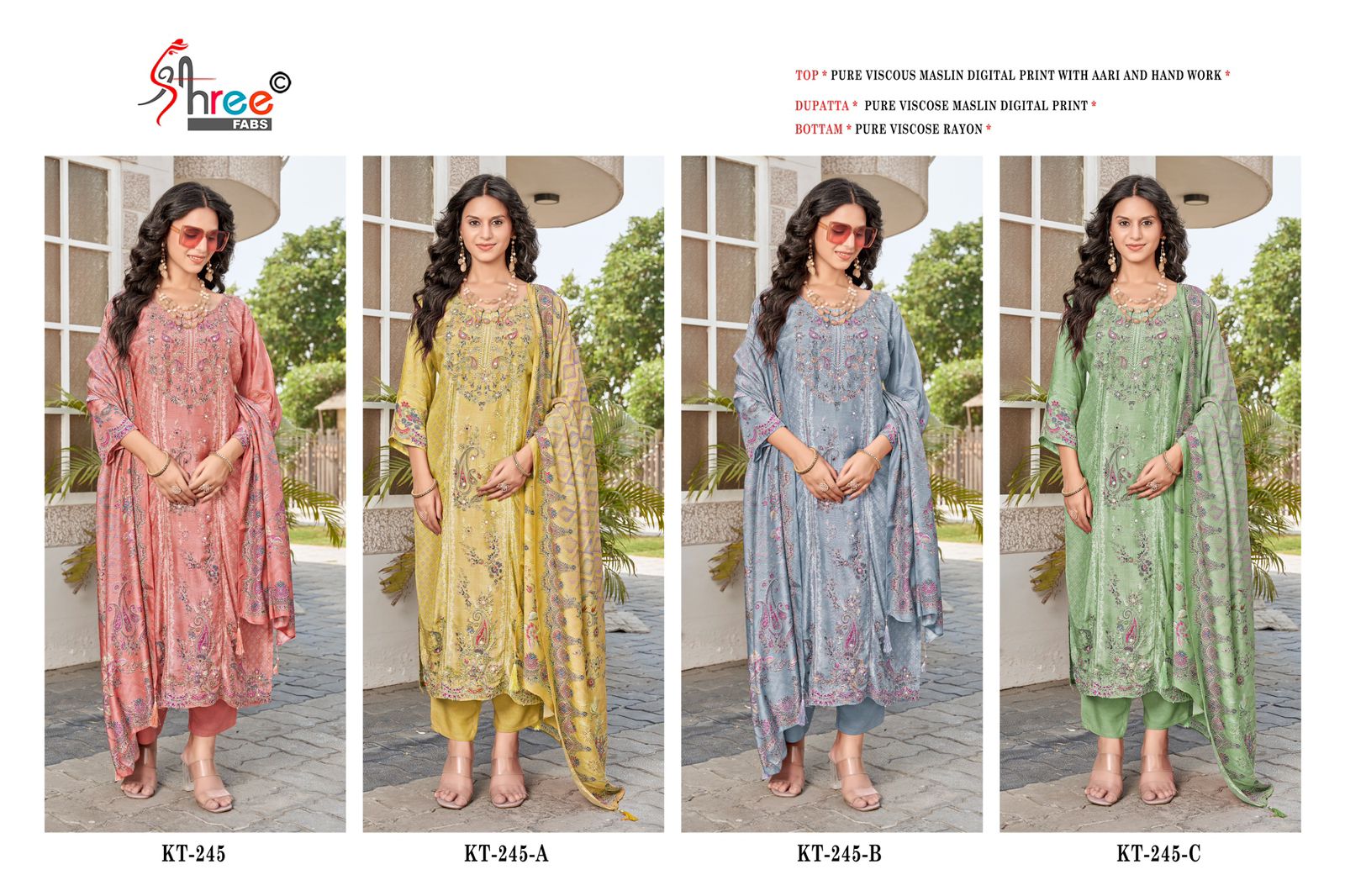 Kt 245 Shree Fabs Viscose Muslin Karachi Salwar Suits Supplier Gujarat