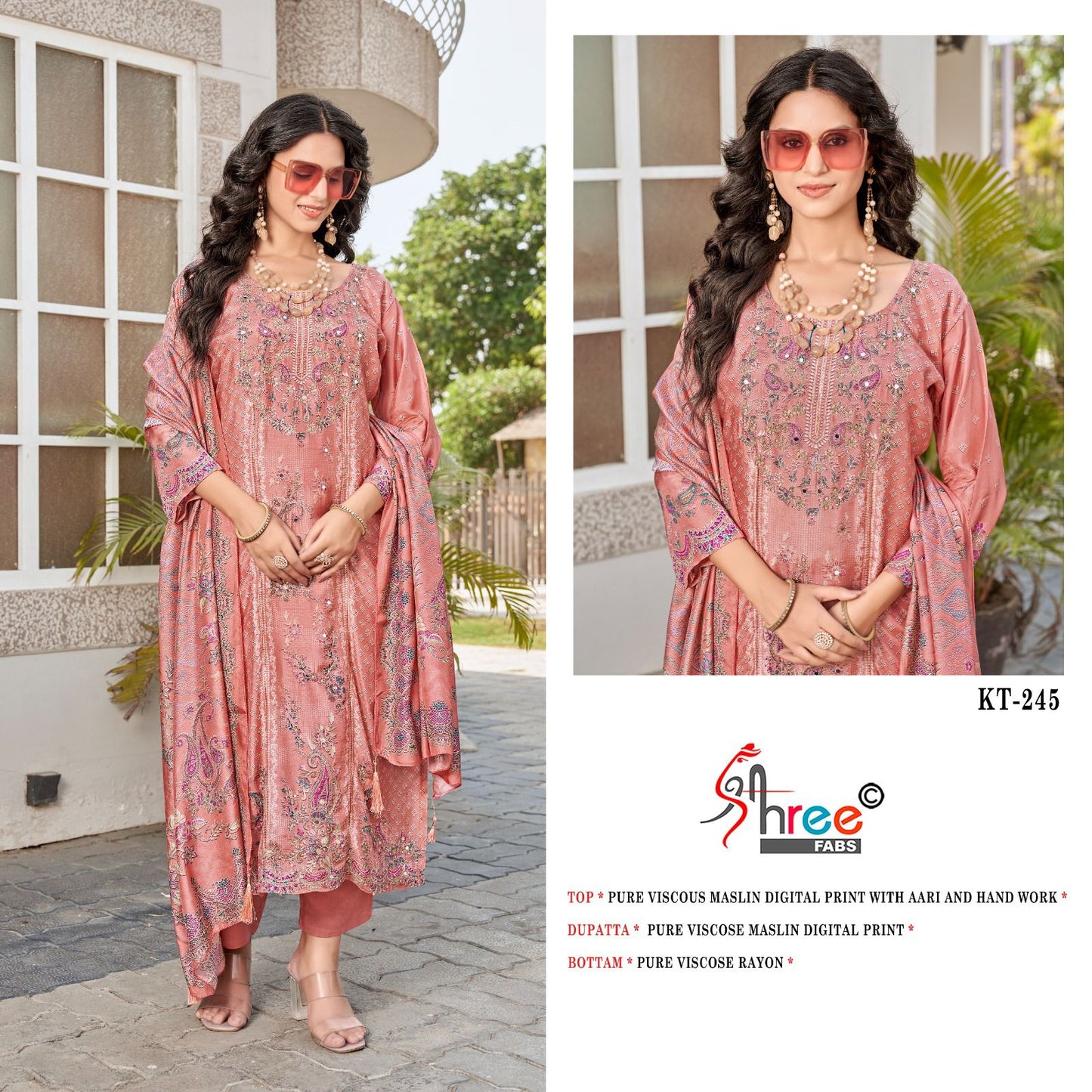 Kt 245 Shree Fabs Viscose Muslin Karachi Salwar Suits Supplier Gujarat