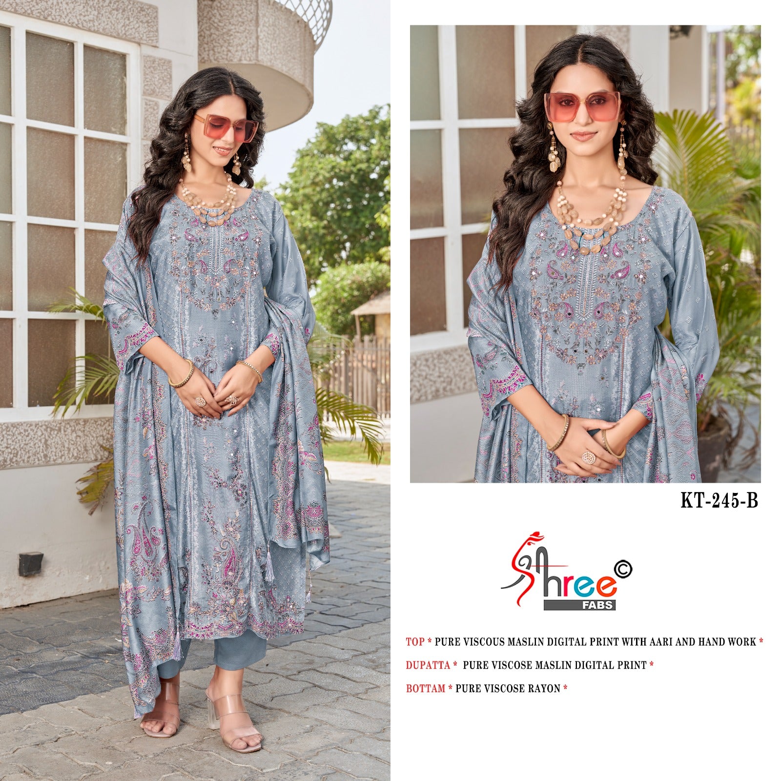 Kt 245 Shree Fabs Viscose Muslin Karachi Salwar Suits Supplier Gujarat