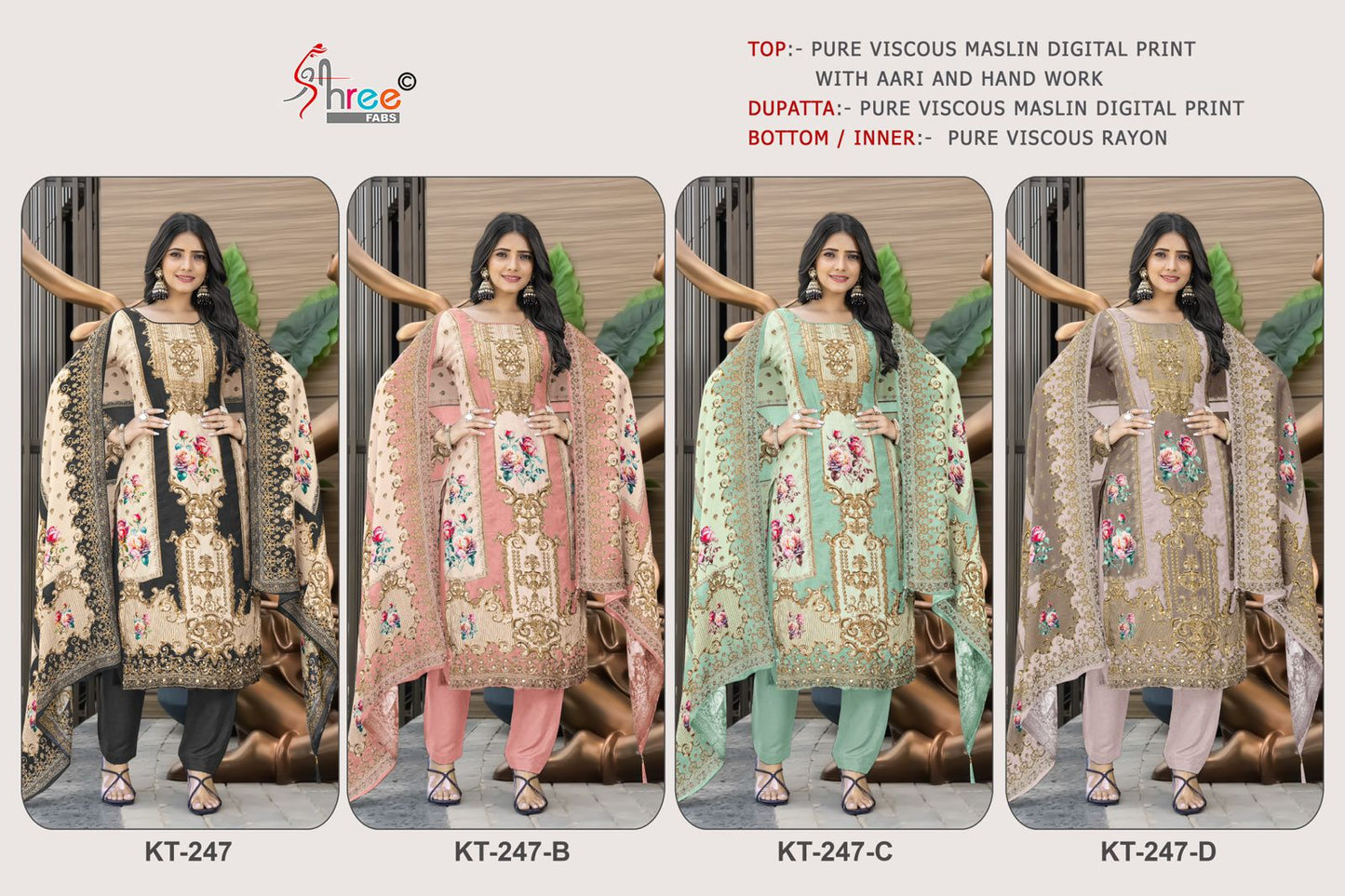 Kt 247 Shree Fabs Viscose Muslin Karachi Salwar Suits Exporter India