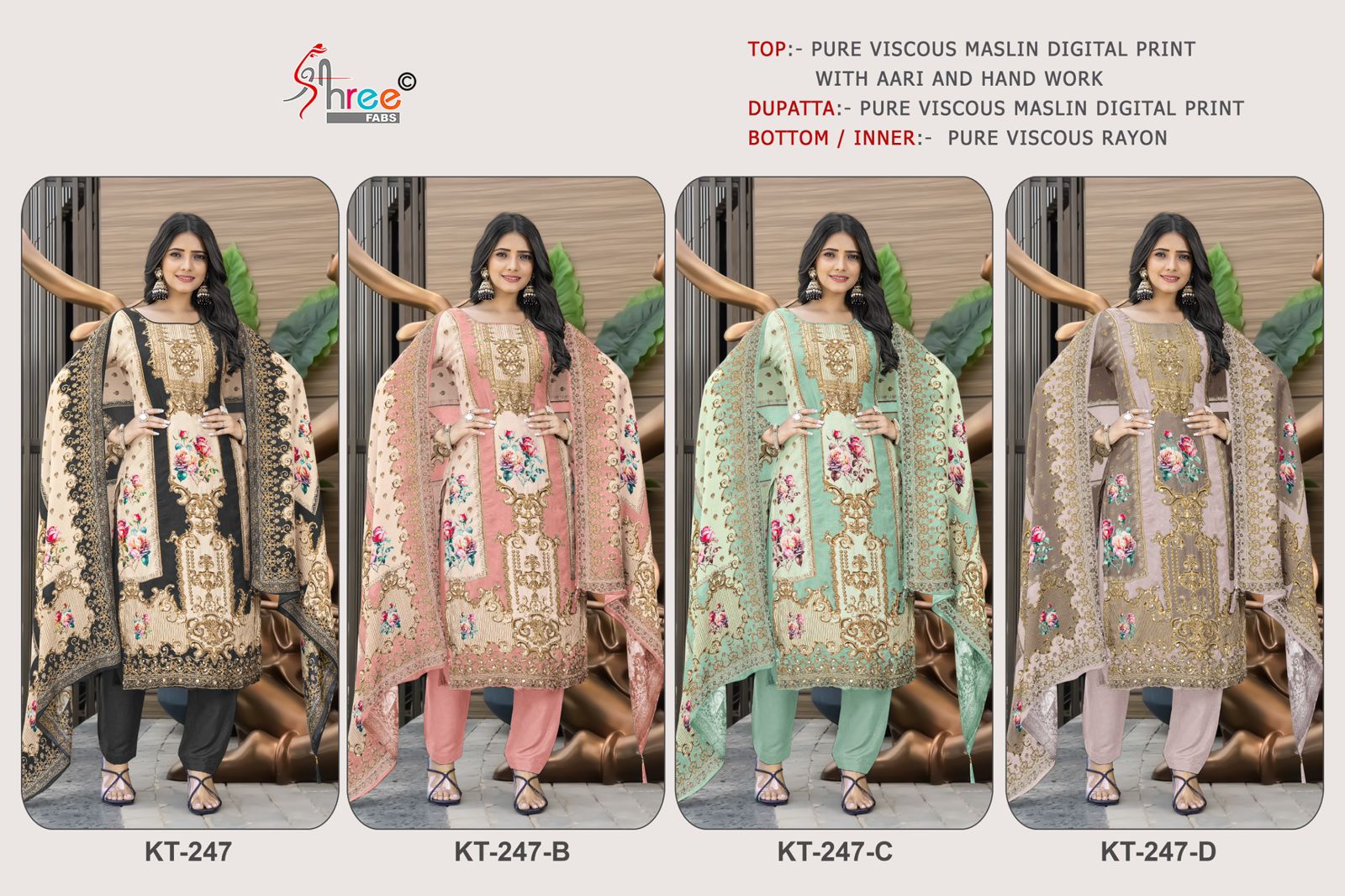 Kt 247 Shree Fabs Viscose Muslin Karachi Salwar Suits Exporter India