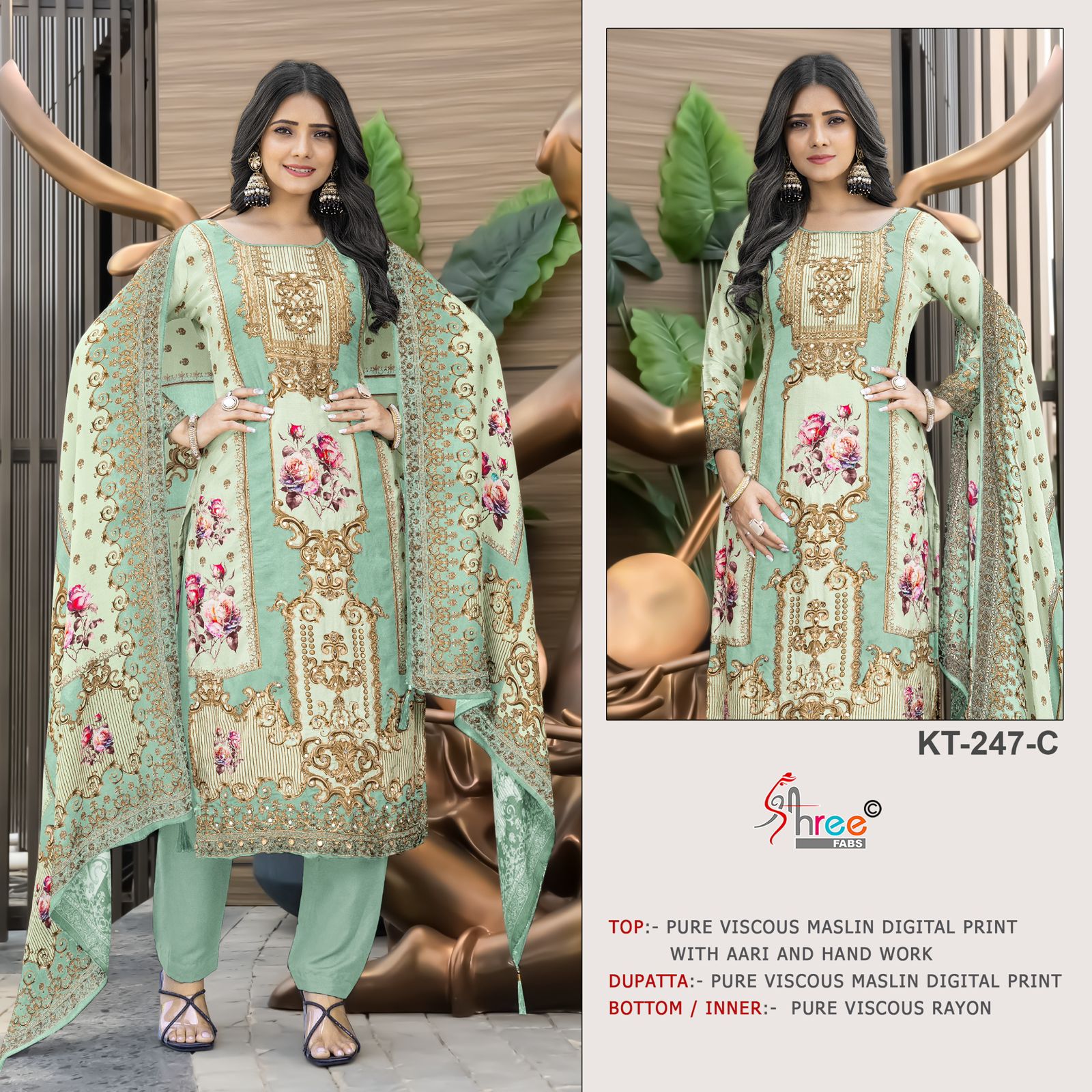 Kt 247 Shree Fabs Viscose Muslin Karachi Salwar Suits Exporter India