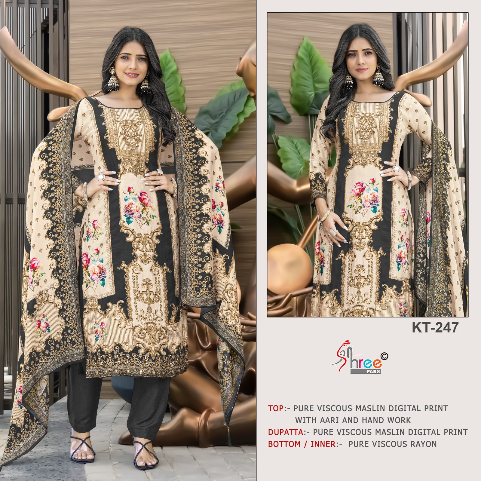 Kt 247 Shree Fabs Viscose Muslin Karachi Salwar Suits Exporter India