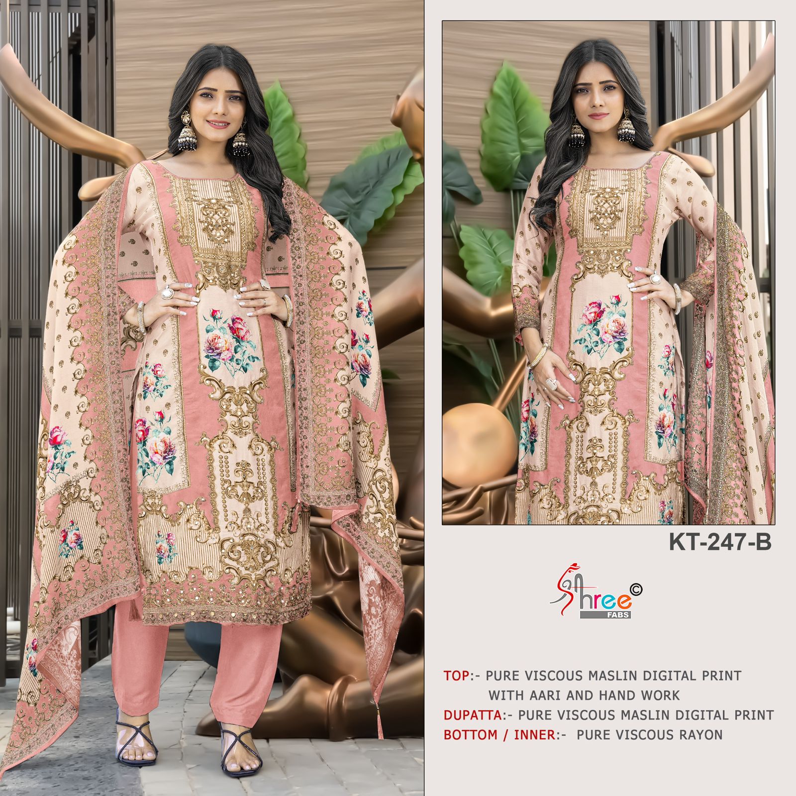 Kt 247 Shree Fabs Viscose Muslin Karachi Salwar Suits Exporter India