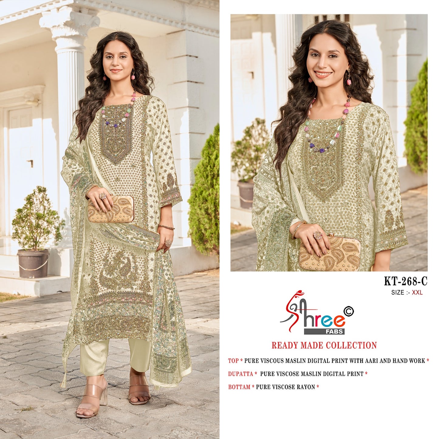 Kt 268 Shree Fabs Viscose Muslin Pakistani Readymade Suits Manufacturer India