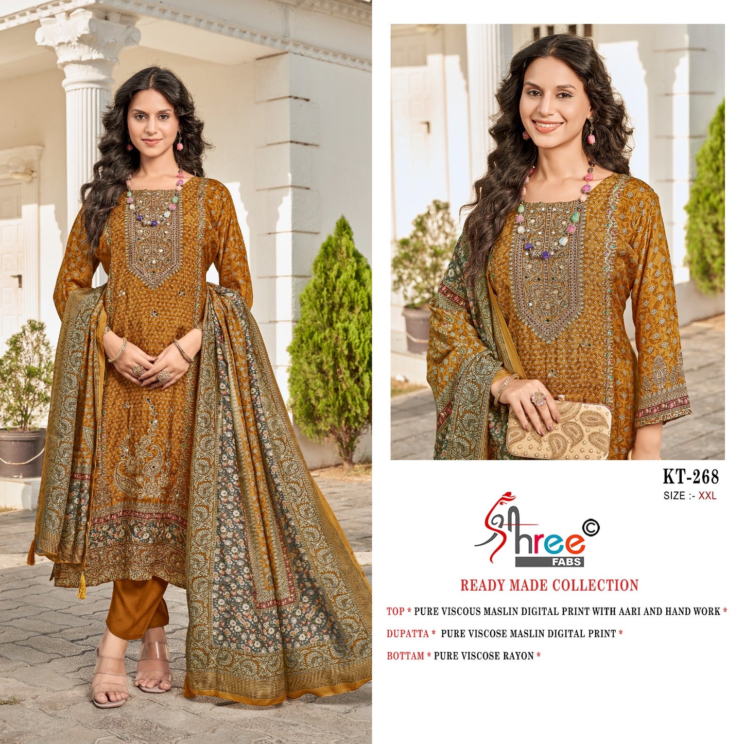 Kt 268 Shree Fabs Viscose Muslin Pakistani Readymade Suits Manufacturer India