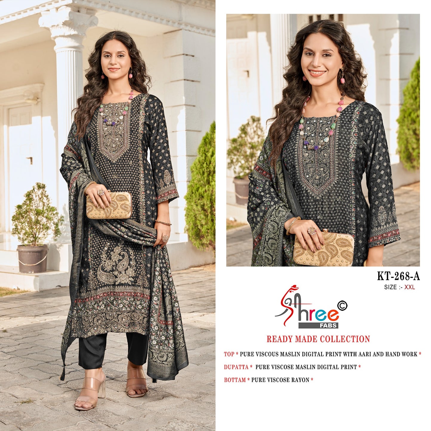 Kt 268 Shree Fabs Viscose Muslin Pakistani Readymade Suits Manufacturer India