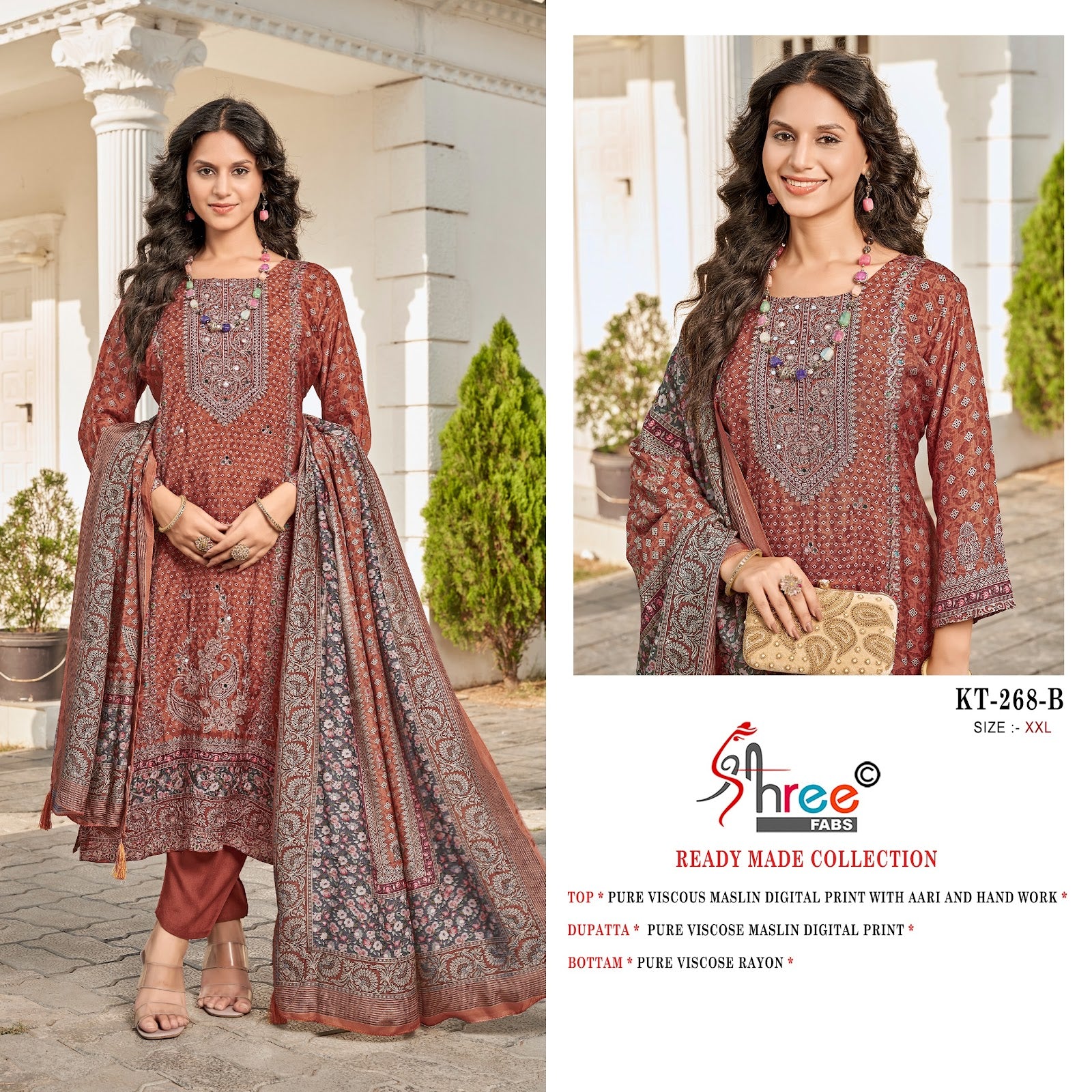 Kt 268 Shree Fabs Viscose Muslin Pakistani Readymade Suits Manufacturer India