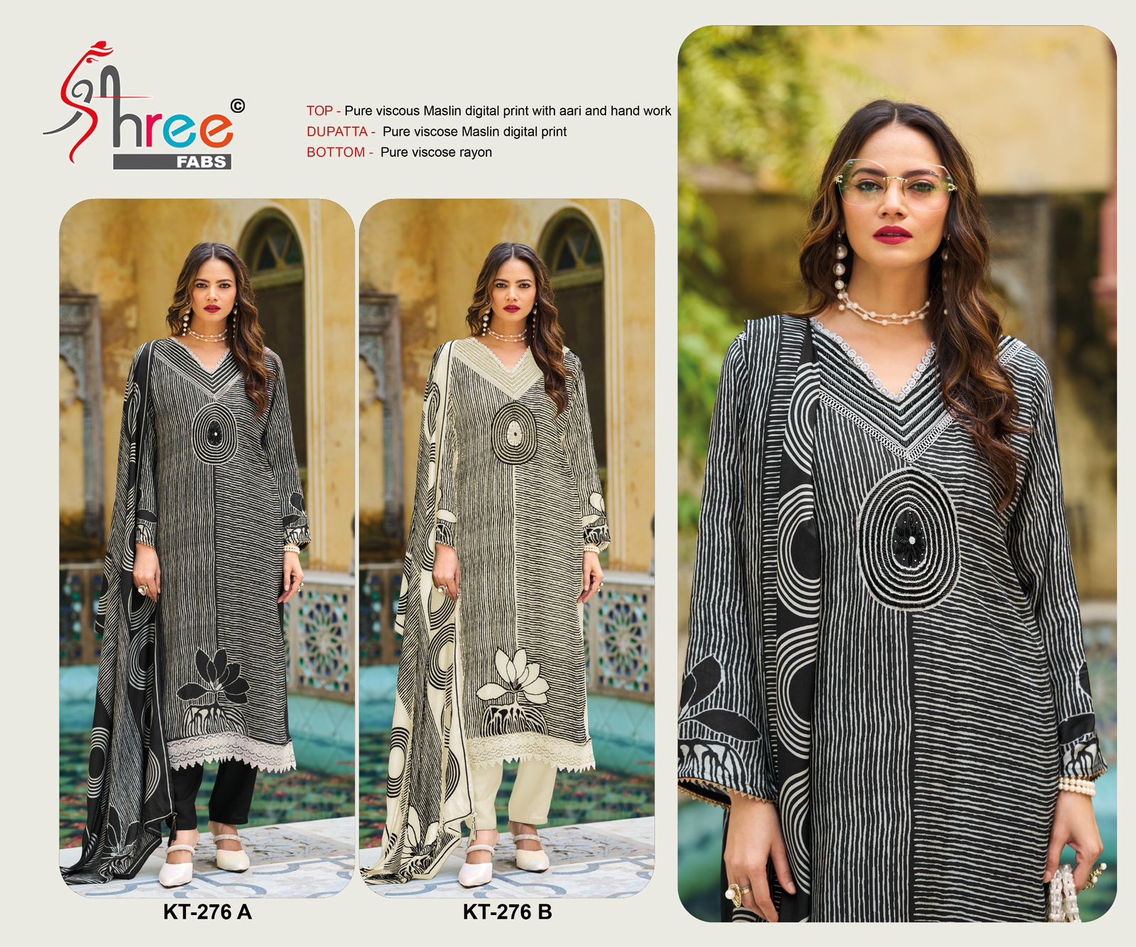Kt 276 Shree Fabs Viscose Muslin Karachi Salwar Suits Manufacturer